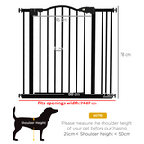 PawHut 74-87cm Adjustable Metal Pet Gate with Auto-Close & Double Lock – Safety Barrier for Doors & Stairs, Black