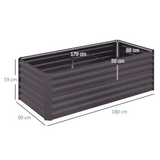 Outsunny Galvanised Steel Raised Garden Bed with Reinforced Rods – 180 x 90 cm Planter, Dark Grey