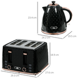 HOMCOM 1.7L Kettle & 4-Slice Toaster Set with Defrost & Reheat – Honeycomb Design Breakfast Set, Black