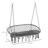 Outsunny Large Macramé Hanging Hammock Chair with Metal Frame – Two-Seater Boho Swing, Dark Grey