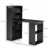 HOMCOM Computer Desk with 6 Shelves and Cubbies – Space-Saving Home Office Workstation, 120cm, Black
