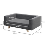 PawHut Elevated Dog Sofa Bed with Washable Cushion & Wooden Legs – Grey, Small & Medium Dogs