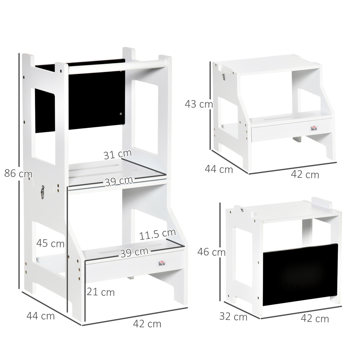 2-in-1 Kids Kitchen Step Stool & Table – Learning Tower with Safety Rail & Chalkboard