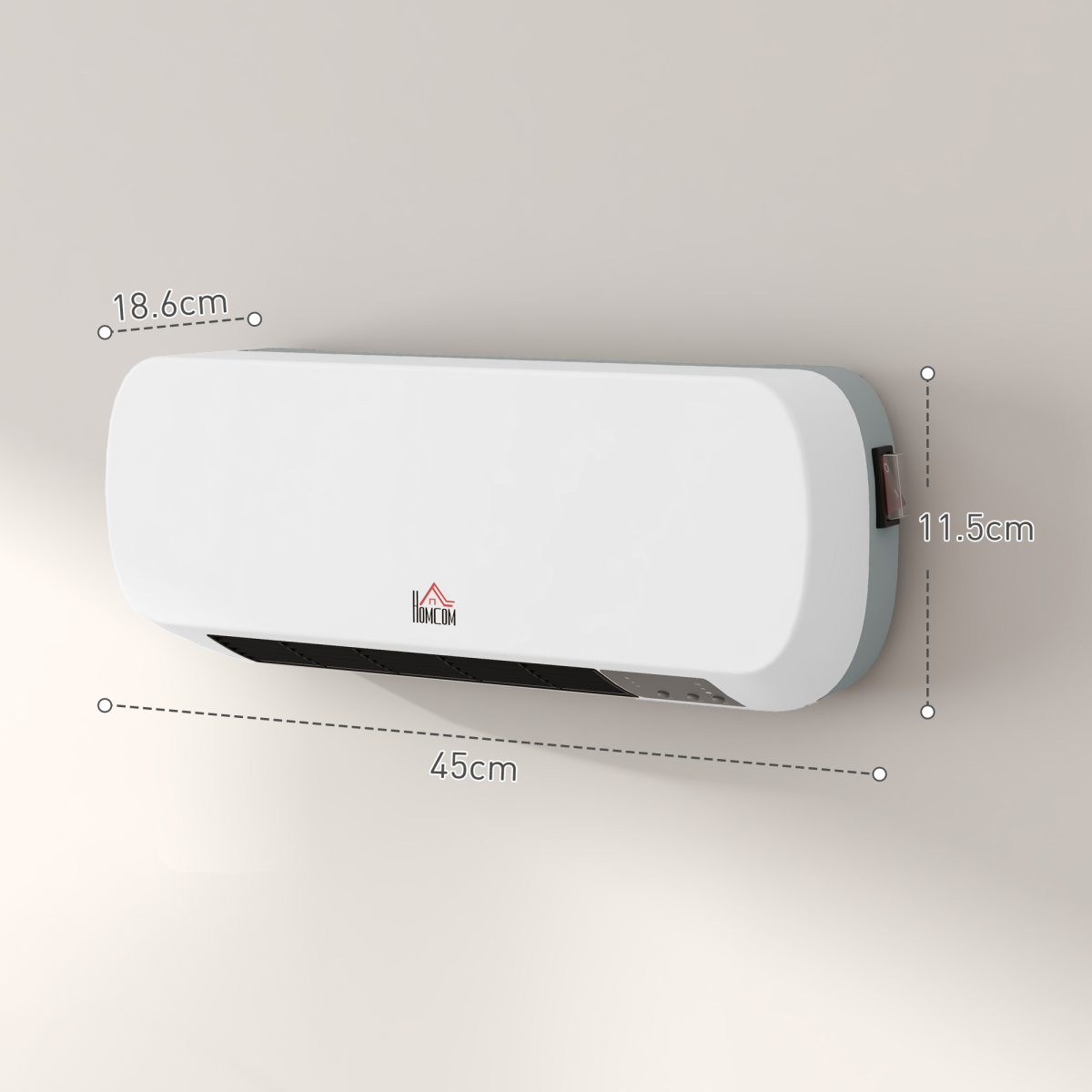 HOMCOM Wall Mounted Electric Heater, 2000W PTC Ceramic with Remote & 12-Hour Timer – White