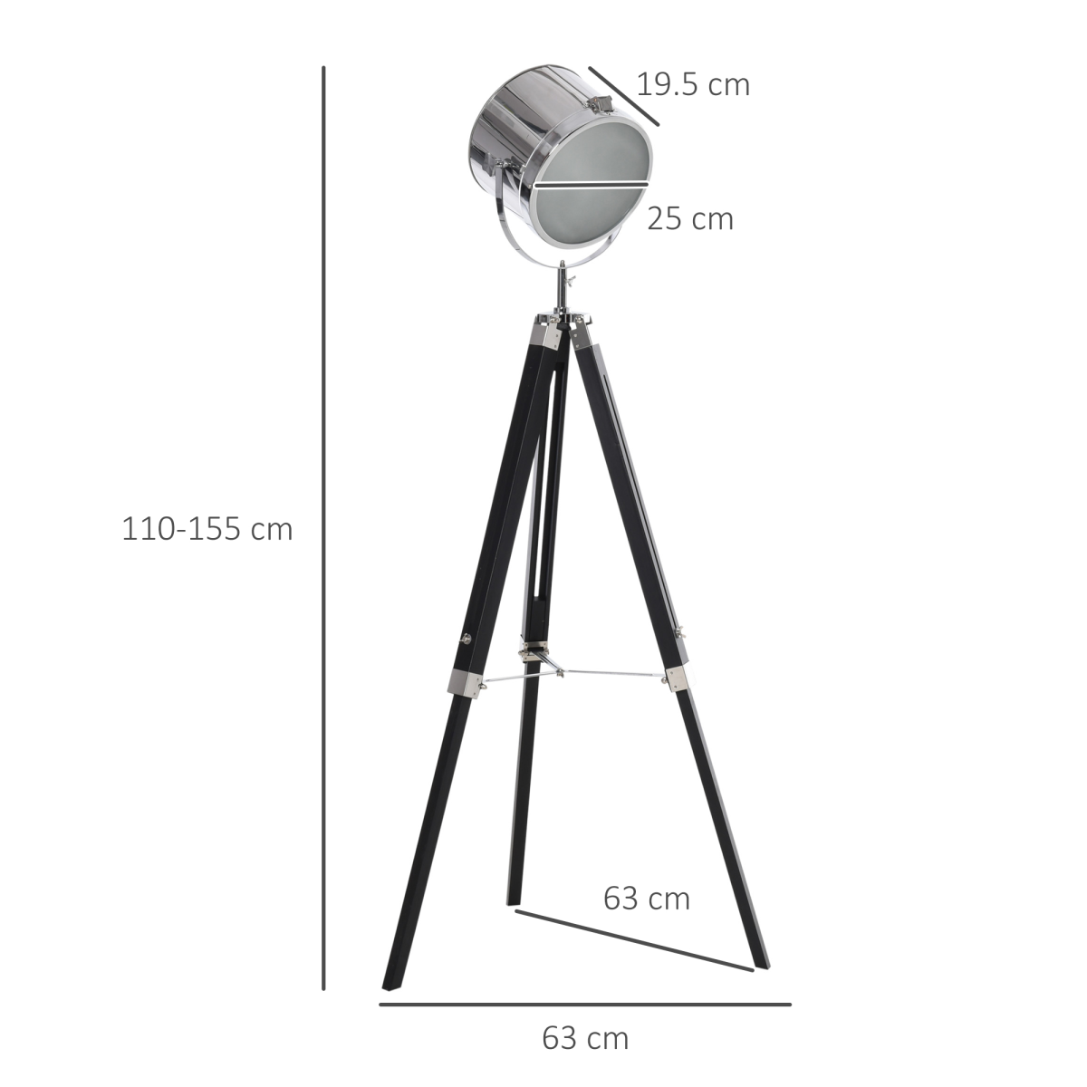 Industrial Adjustable Tripod Searchlight Floor Lamp, 110–155cm with Tilting Head – Reading Corner Lighting