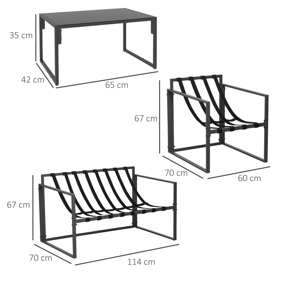 Outsunny 4-Piece Garden Sofa Set with 2 Armchairs, Loveseat & Tempered Glass Coffee Table – Patio Furniture, Grey