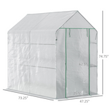 Walk-in Greenhouse with 4 Wire Shelves & Zipped Roll-up Door – Steel Frame Grow House, White Cover & Green Frame