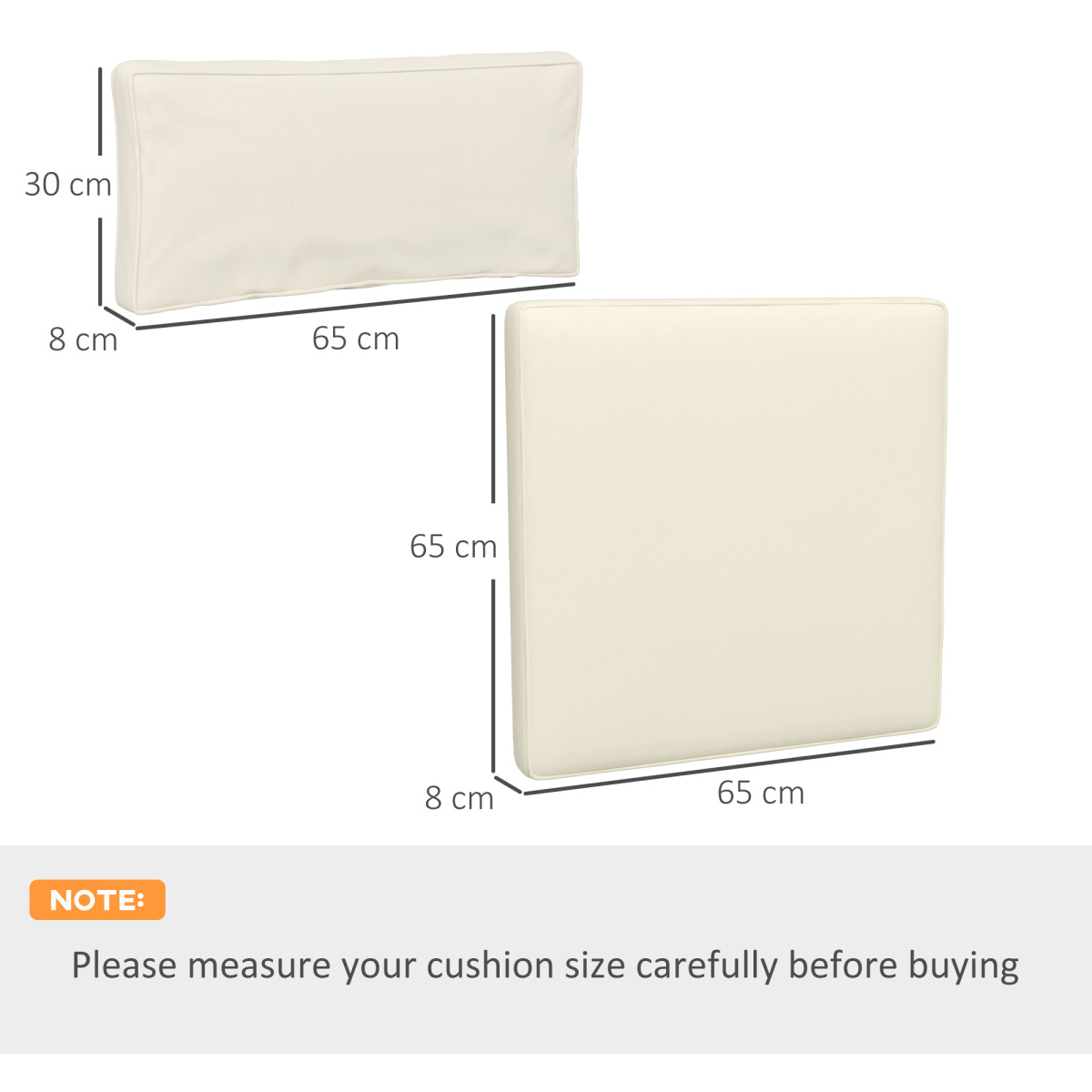 Outsunny 14-Piece Replacement Garden Seat & Back Cushion Set with Zipped Covers, Cream White