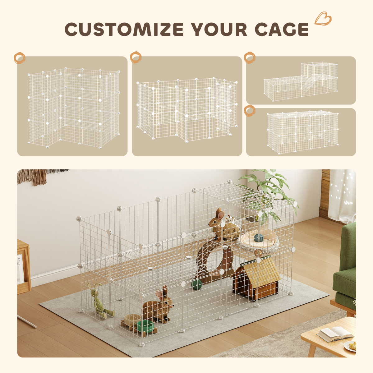 PawHut DIY Pet Playpen with 36 Panels & Door – Rabbit, Chinchilla and Hedgehog Enclosure, White