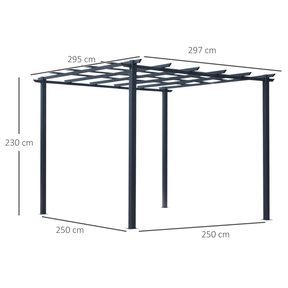 Outsunny 3 x 3m Metal Pergola with Grid Top & 8 Ground Stakes – Garden Plant Support Frame, Black