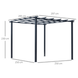 Outsunny 3 x 3m Metal Pergola with Grid Top & 8 Ground Stakes – Garden Plant Support Frame, Black