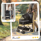 PawHut Foldable Pet Stroller with Reversible Handle, Canopy & 4 Wheels – Dog Travel Carriage, Black