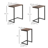 HOMCOM C-Shaped Nesting Tables Set of 3 with Steel Frame – Industrial Sofa Side Tables, Rustic Brown