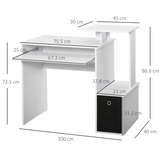 HOMCOM Computer Desk with Sliding Keyboard Tray, Drawer and Shelf – Compact Home Office Workstation, White