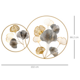 HOMCOM Gold Ginkgo Leaves Metal Wall Art – 3D Hanging Sculpture, Modern Wall Decor