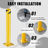 Steel Parking Bollard Post, 42 in High, 4.5 in Diameter – Yellow Powder-Coated Safety Barrier for Car Parks