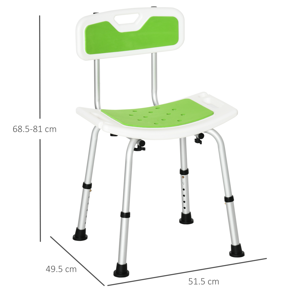 HOMCOM Adjustable Shower Stool with Back and Anti-Slip Feet – Aluminium Bath Seat for Elderly and Disabled