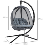 Outsunny Folding Hanging Egg Chair with Cushion, Stand & Pocket – Indoor Outdoor Swing Seat, Grey