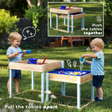 AIYAPLAY 2-Piece Wooden Sandpit and Water Play Table Set with Bottom Liner – Kids Outdoor Play, Natural Wood