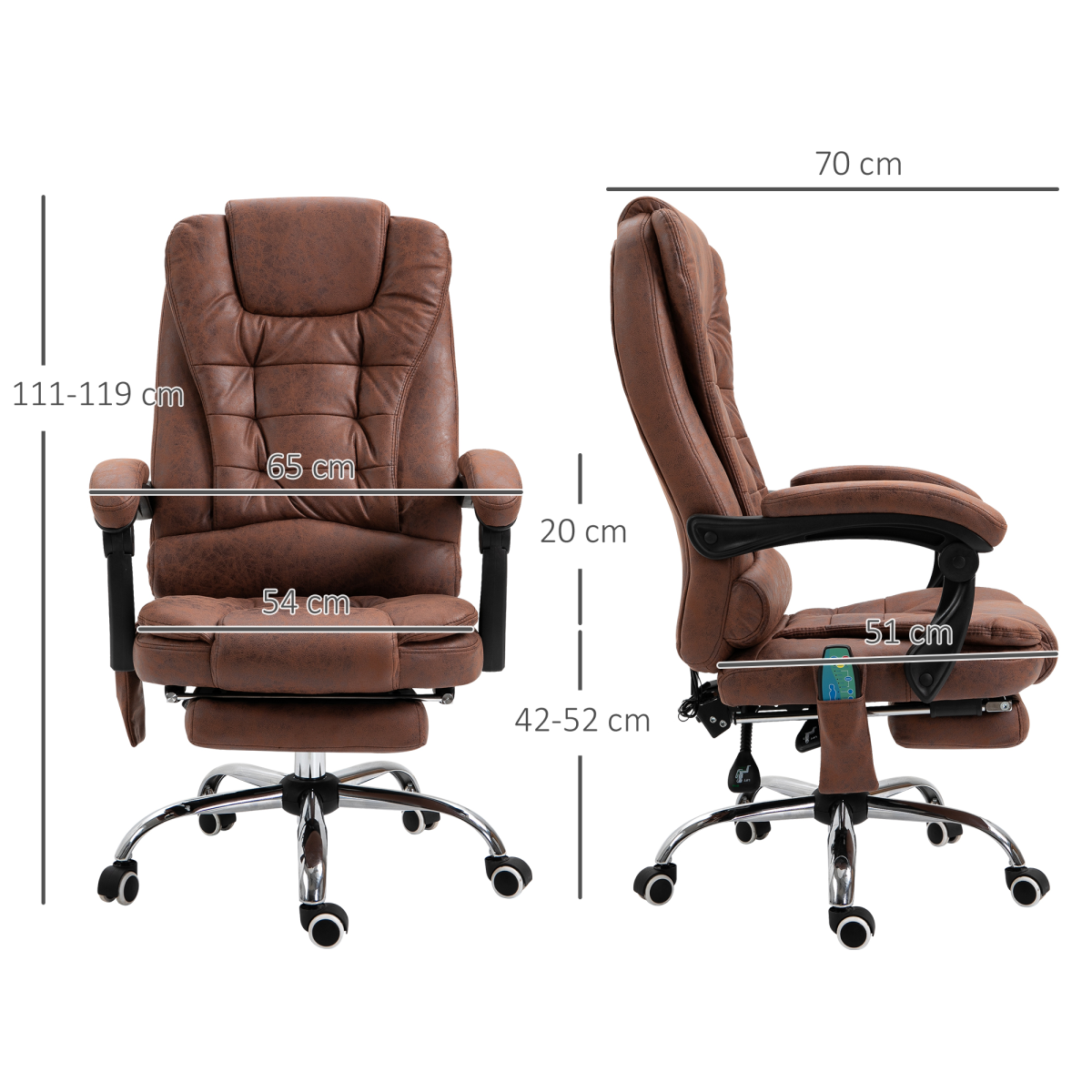 Vinsetto Heated Massage Office Chair with 6 Vibration Points & Footrest – Reclining Home Office Chair, Brown
