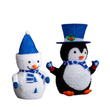 Set of 2 Lighted Plush Penguin and Snowman Christmas Decorations with 100 Warm White Lights – Indoor & Outdoor