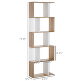 S-Shaped 5-Tier Bookcase – Modern Open-Back Shelf and Room Divider with Anti-Fall Hardware, White