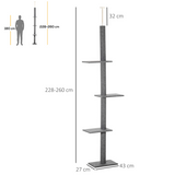 Pawhut Floor to Ceiling Cat Tree with Four Tiers, 220–260cm Adjustable Height – Plush Cat Climbing Tower, Grey