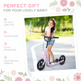 Kids Scooter with Adjustable Handlebars, Rear Brake and Non-Slip Footplate – Steel Frame Ride-On, Pink
