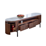 Opal Large Mango Wood TV Stand with Real Marble Top & Metal Legs – Media Unit for Wide-Screen TVs