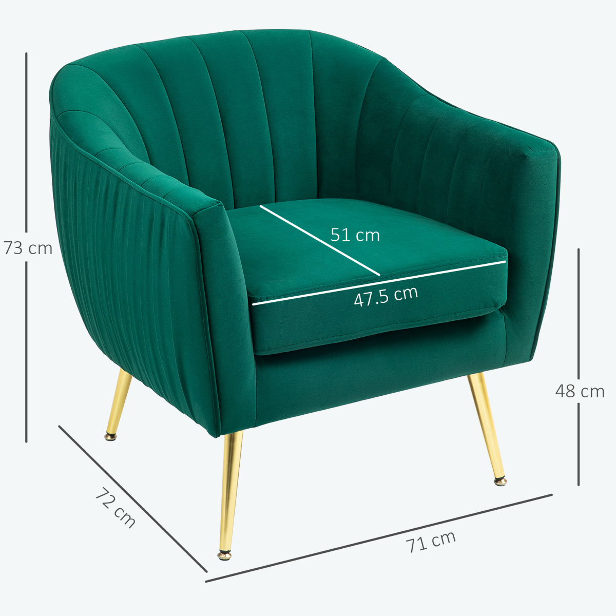 HOMCOM Shell-Back Flocked Fabric Accent Armchair with Metal Legs – Padded Seat, Adjustable Feet