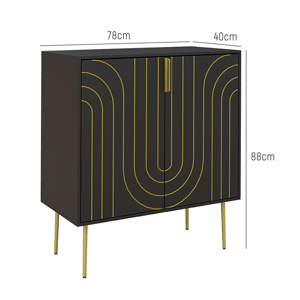 HOMCOM Art Deco Storage Cabinet with Gold Embossed Doors & Adjustable Shelf – Freestanding, Black