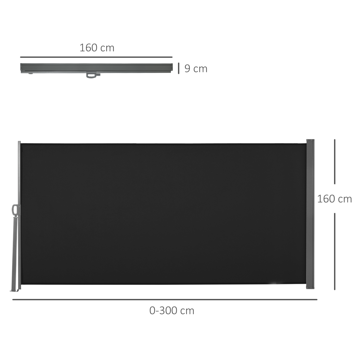 Outsunny 3 x 1.6m Retractable Side Awning Privacy Screen with Steel Frame – Garden Fence Panel, Black