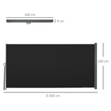 Outsunny 3 x 1.6m Retractable Side Awning Privacy Screen with Steel Frame – Garden Fence Panel, Black