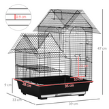 PawHut Metal Bird Cage with Plastic Perch, Food Container, Swing Ring and Handle – Compact Cage, Black