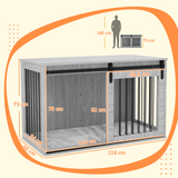 PawHut Dog Crate Furniture with Removable Cushion – Side Table Kennel with Barn Door for Extra Large Dogs, Grey