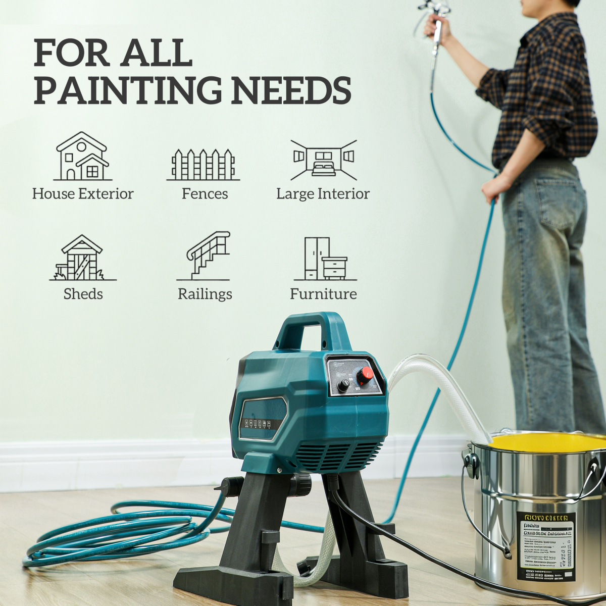 HOMCOM 200 Bar Airless Paint Sprayer with Long Hose – Wall Spray Gun for DIY Painting