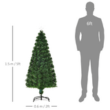 HOMCOM 5ft Pre-Lit Artificial Christmas Tree with 170 Multicoloured Lights, Star Topper & Folding Metal Base