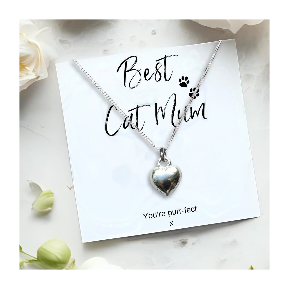 Aye Do Gifts Small Best Cat Mum Gift Hamper with Silver Heart Necklace, Chocolates and Candle