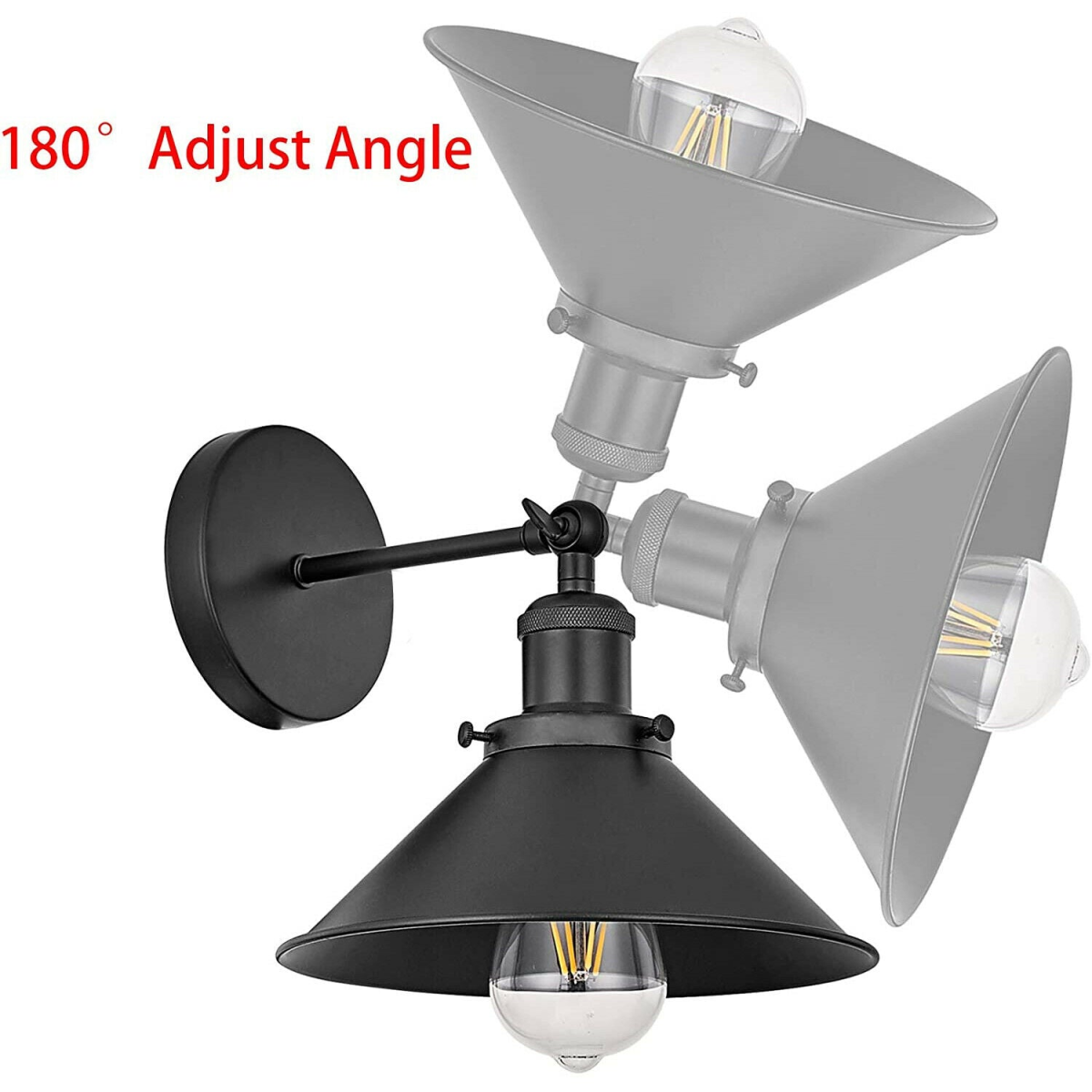 LEDSone Vintage Wall Sconce with Black Cone Metal Shade – E27 Retro Wall Light for Home, Restaurants & Cafés