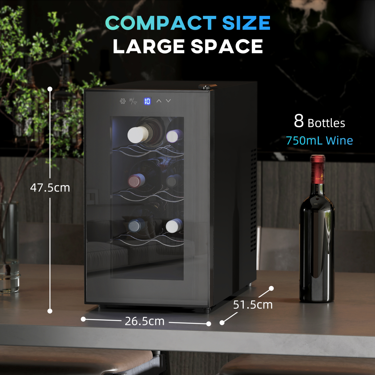 HOMCOM 8 Bottle 21L Freestanding Wine Cooler Fridge with 3 Adjustable Racks – Compact Drinks Cooler