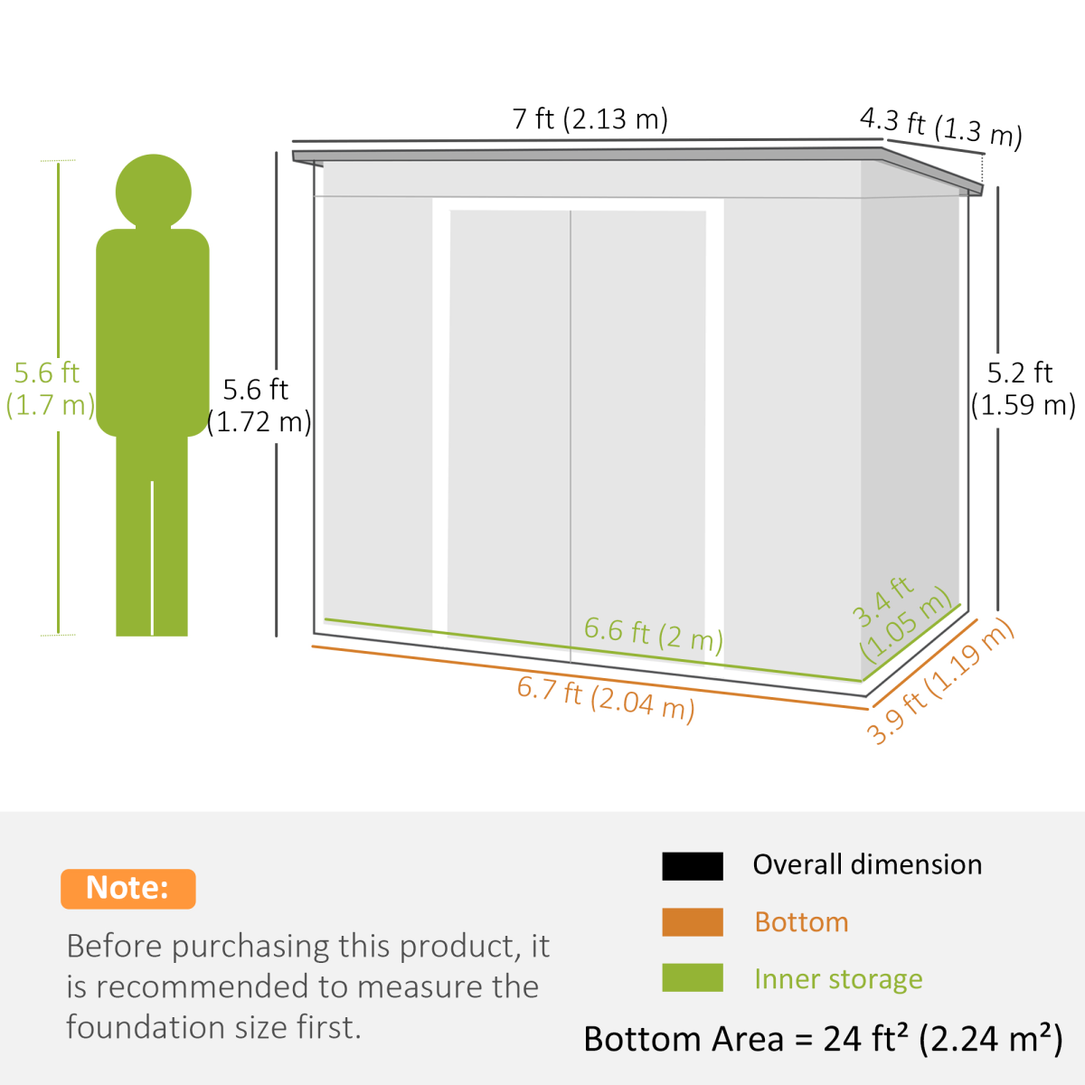 Outsunny 7x4ft Metal Garden Storage Shed with Sliding Double Door – Galvanised Steel Tool Shed, Dark Grey