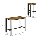 HOMCOM Industrial 3-Piece Counter Height Bar Table Set with Two Stools – Metal Frame, Rustic Brown