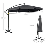 Outsunny 2.7m Cantilever Banana Parasol with Crank Handle & Cross Base – Garden Sun Shade, Black