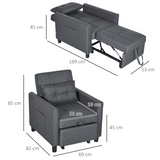 HOMCOM Pull-Out Sleeper Chair Bed with Pillow & Side Pockets – Single Guest Bed, Padded Upholstery, Grey