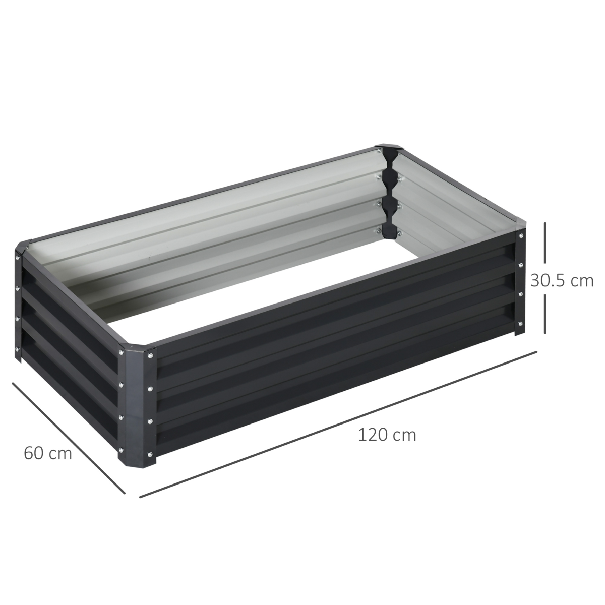 Outsunny 120 x 60cm Steel Raised Garden Bed – Modular Open-Base Planter for Vegetables & Flowers, Grey