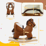 AIYAPLAY Kids Rocking Horse with Neighing Sounds, Safety Belt and Footrest – Toddler Ride On, Brown