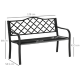 Outsunny 2-Seater Vintage Garden Bench with Steel & Cast Iron Frame, Slatted Seat – Matte Black
