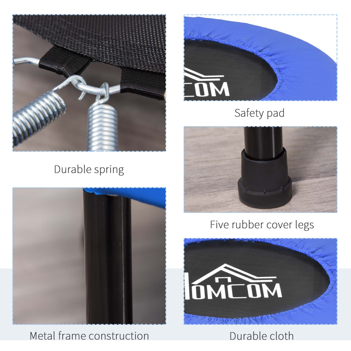 HOMCOM Φ81cm Folding Fitness Trampoline with Padded Edge, 100kg Max Load – Home Cardio Rebounder, Blue and Black