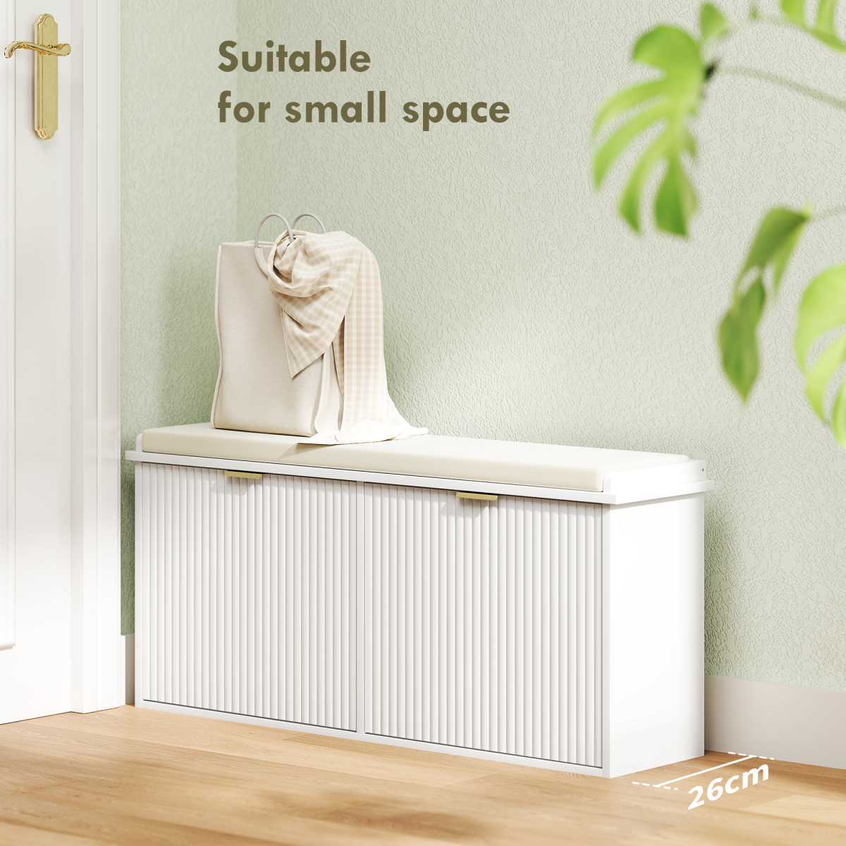 Shoe Storage Bench with Cushioned Seat & 2 Drawers – Hallway Shoe Cabinet for 10 Pairs, White & Beige