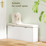 Shoe Storage Bench with Cushioned Seat & 2 Drawers – Hallway Shoe Cabinet for 10 Pairs, White & Beige